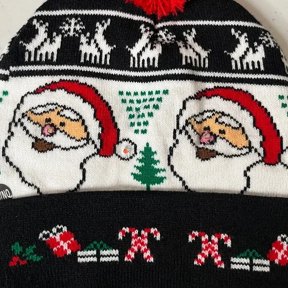 Santa and Reindeer Beanie w/ lights - Picture 2 of 3